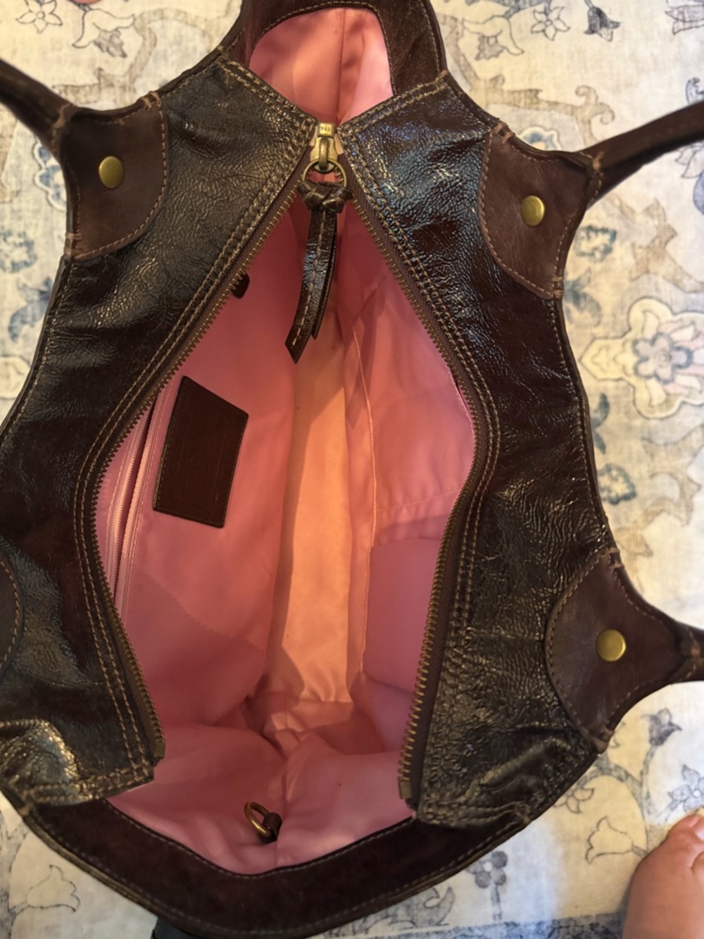 Coach Dark Brown Leather Tote with Double Handles - Picture 2 of 3